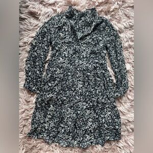 J. Crew Black Floral Long Sleeved Baby Doll Dress